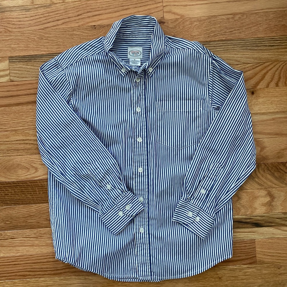 - Talbots Boys Blue and White Stripped Button Up Dress Shirt…